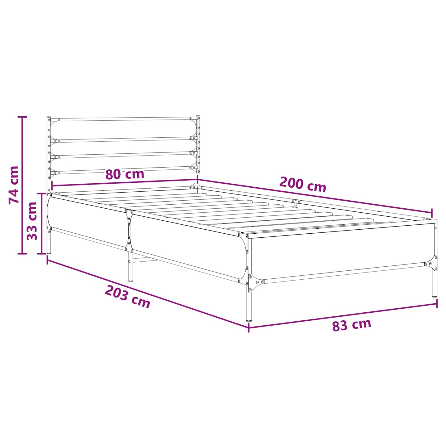 vidaXL Bed Frame Grey Sonoma 80 x 200 cm Engineered Wood