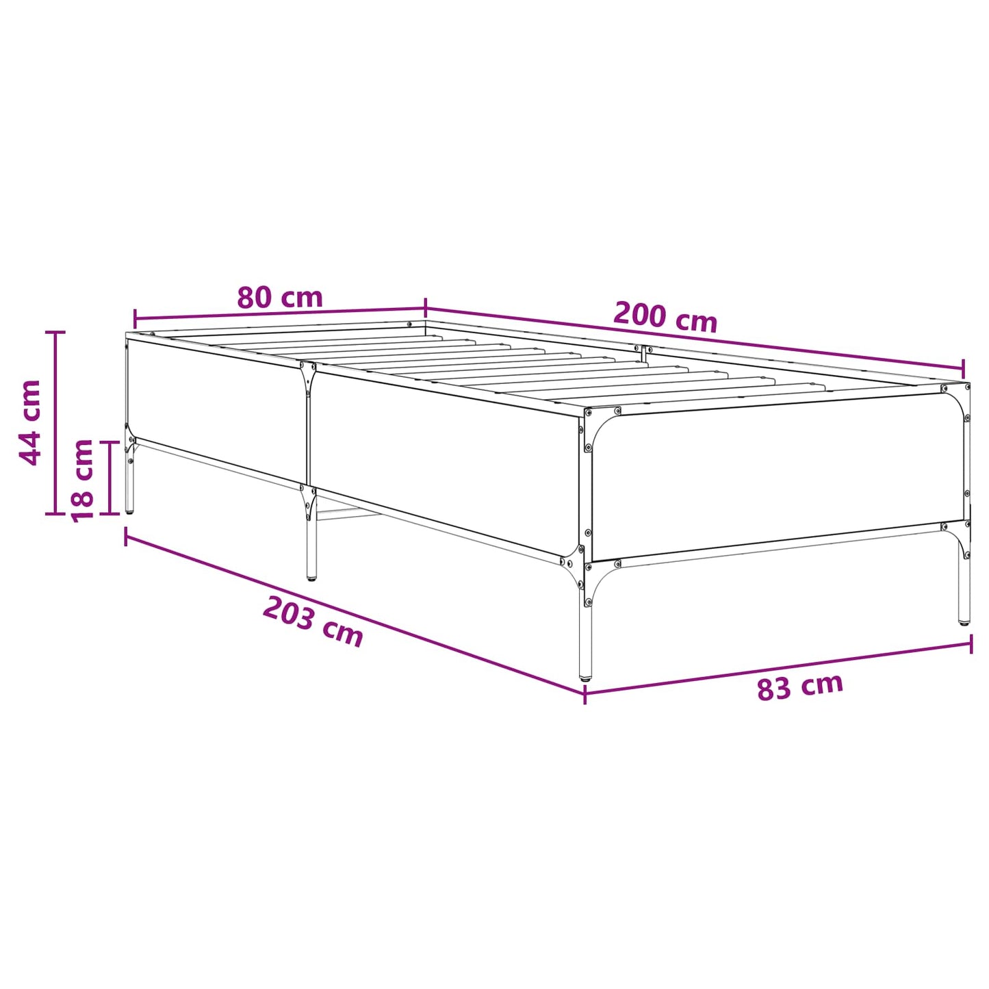 vidaXL Bed Frame Smoke Oak 80 x 200 cm Engineered Wood
