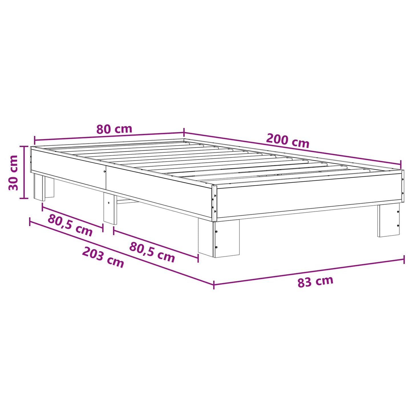 vidaXL Bed Frame Smoke Oak 80 x 200 cm Engineered Wood