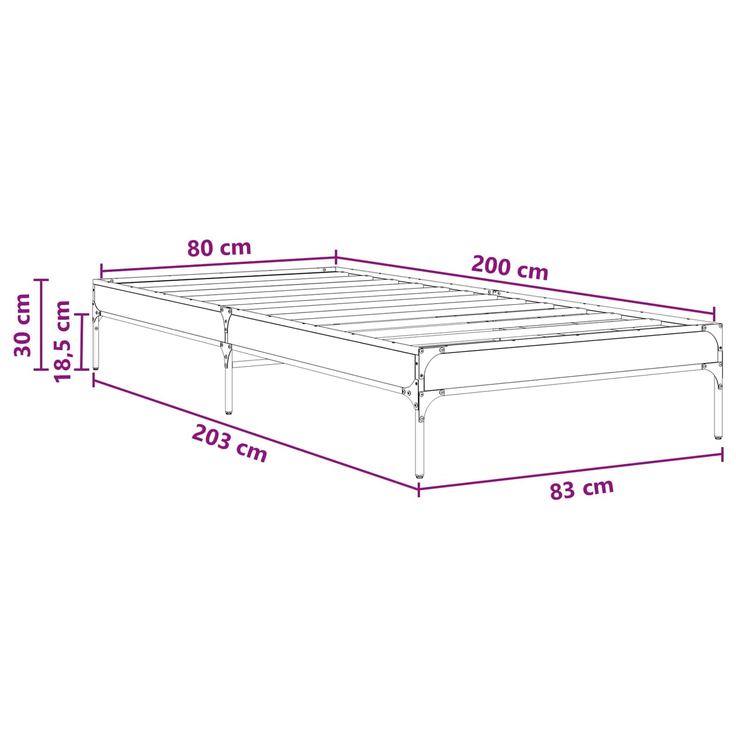 vidaXL Bed Frame Old Wood 80 x 200 cm Engineered Wood