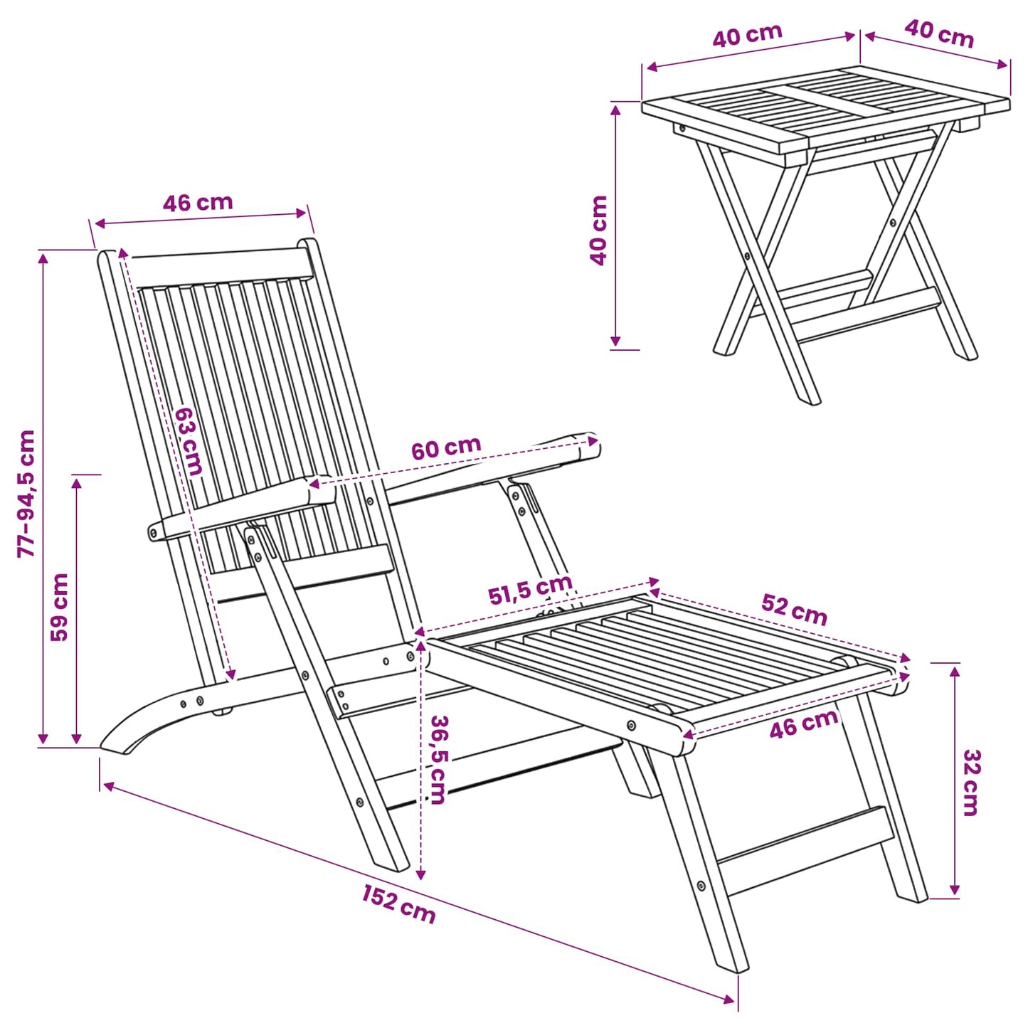 vidaXL Folding Deck Chair with Table Natural Solid Teak Wood