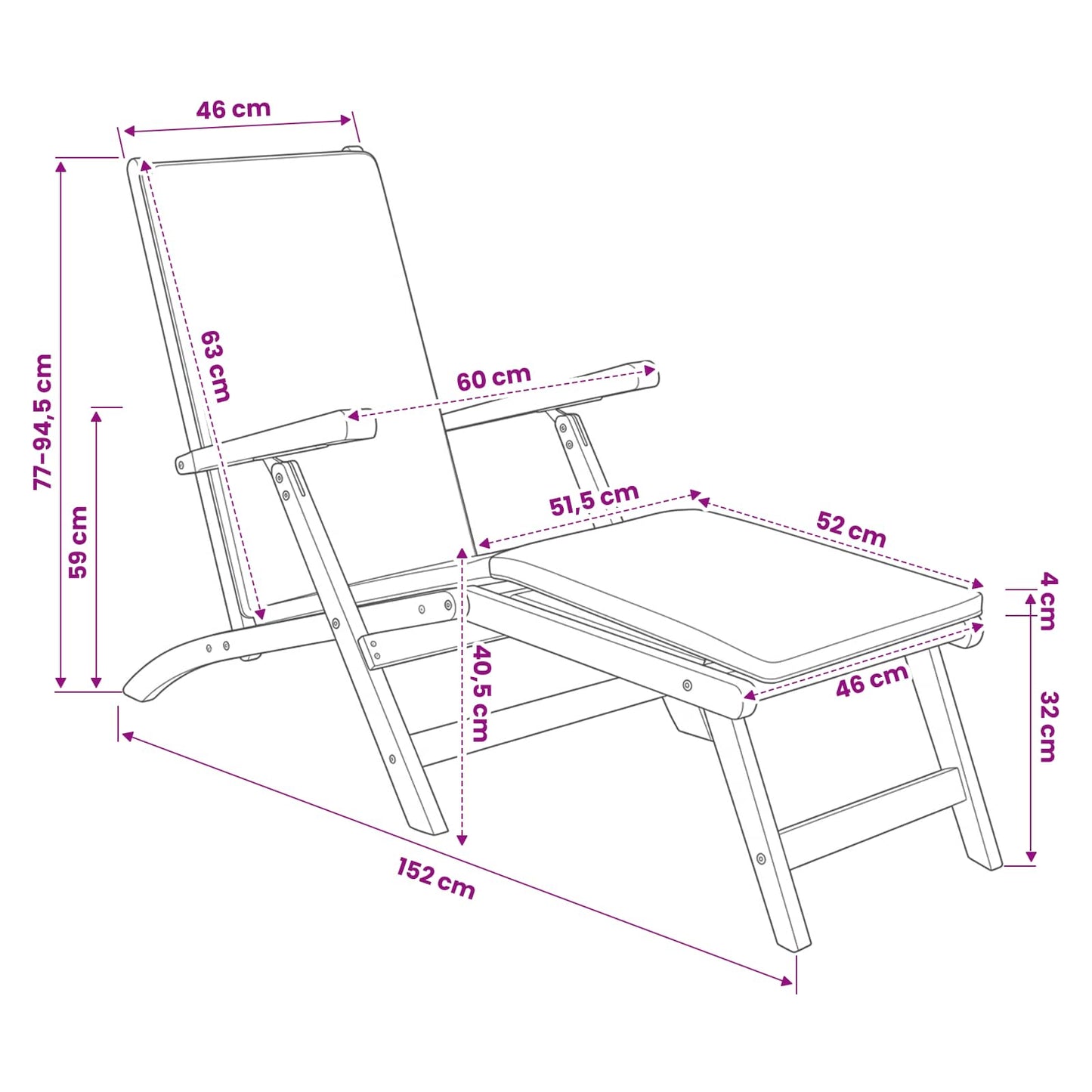 vidaXL Folding Deck Chair with Cushion Dark Grey Solid Teak Wood