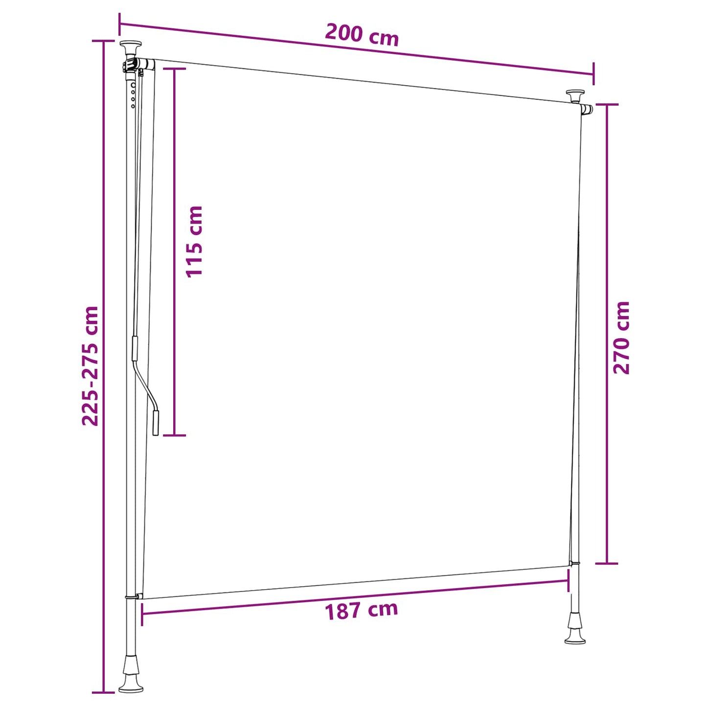 vidaXL Outdoor Roller Blind Black 200 x 270 cm