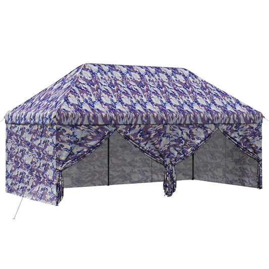 vidaXL Pop-up Gazebo with 4 Sidewalls 3 x 6 m Blue Camouflage
