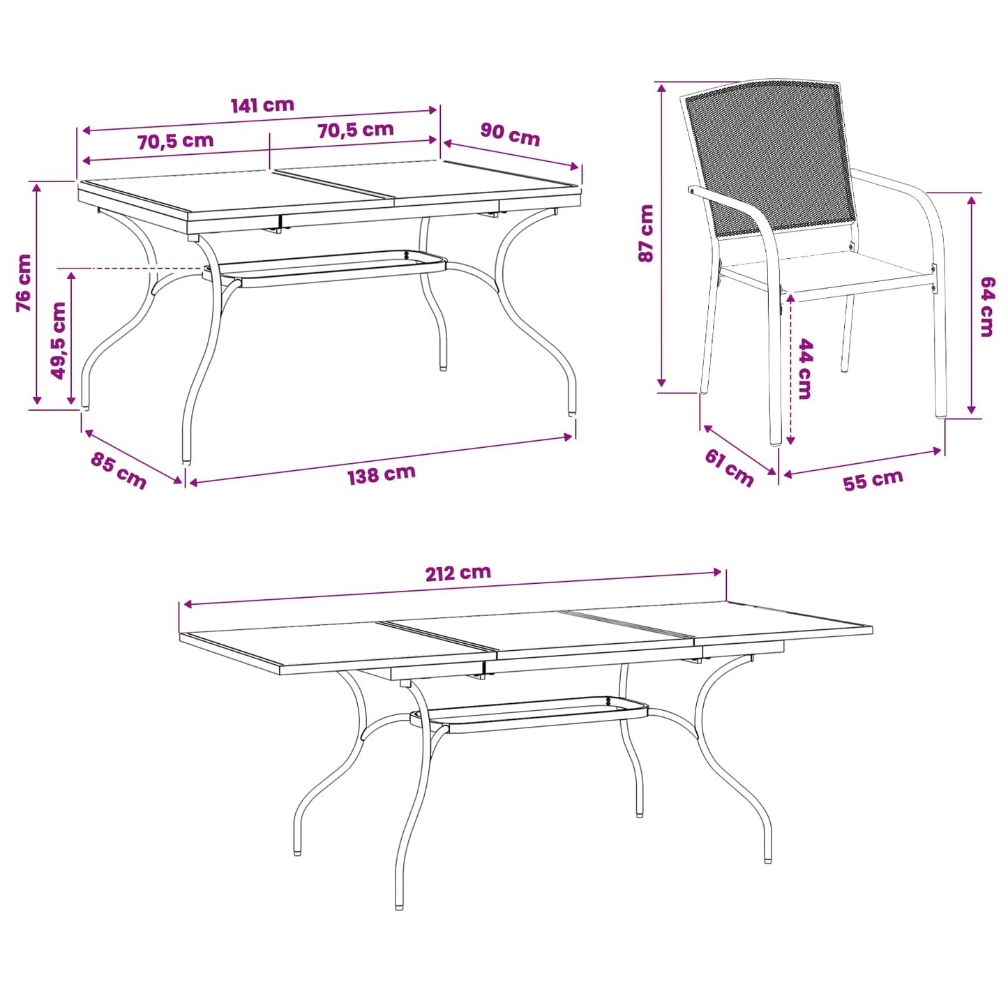 vidaXL Garden Dining Set 9 pcs Anthracite 212 x 90 x 76 cm