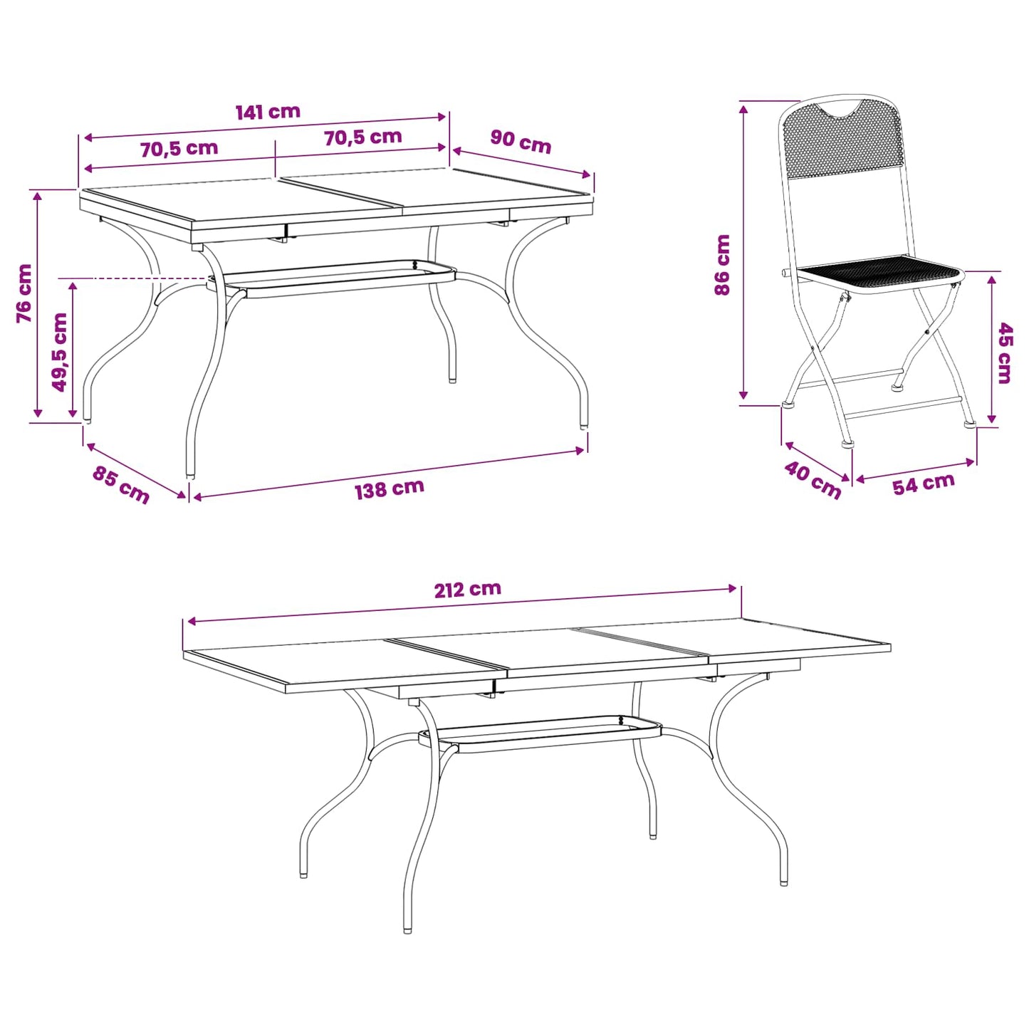 vidaXL Garden Dining Set 7 pcs Anthracite 212 x 90 x 76 cm