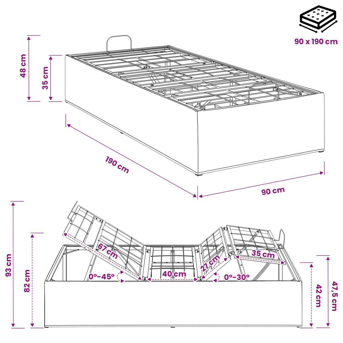 vidaXL Electric Adjustable Bed Frame Dark Grey 190 x 90 x 33.5 cm