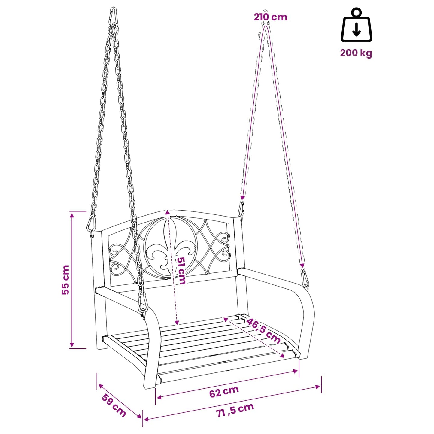 vidaXL Swing Bench Steel 71.5 x 59 x 55 cm Antique White