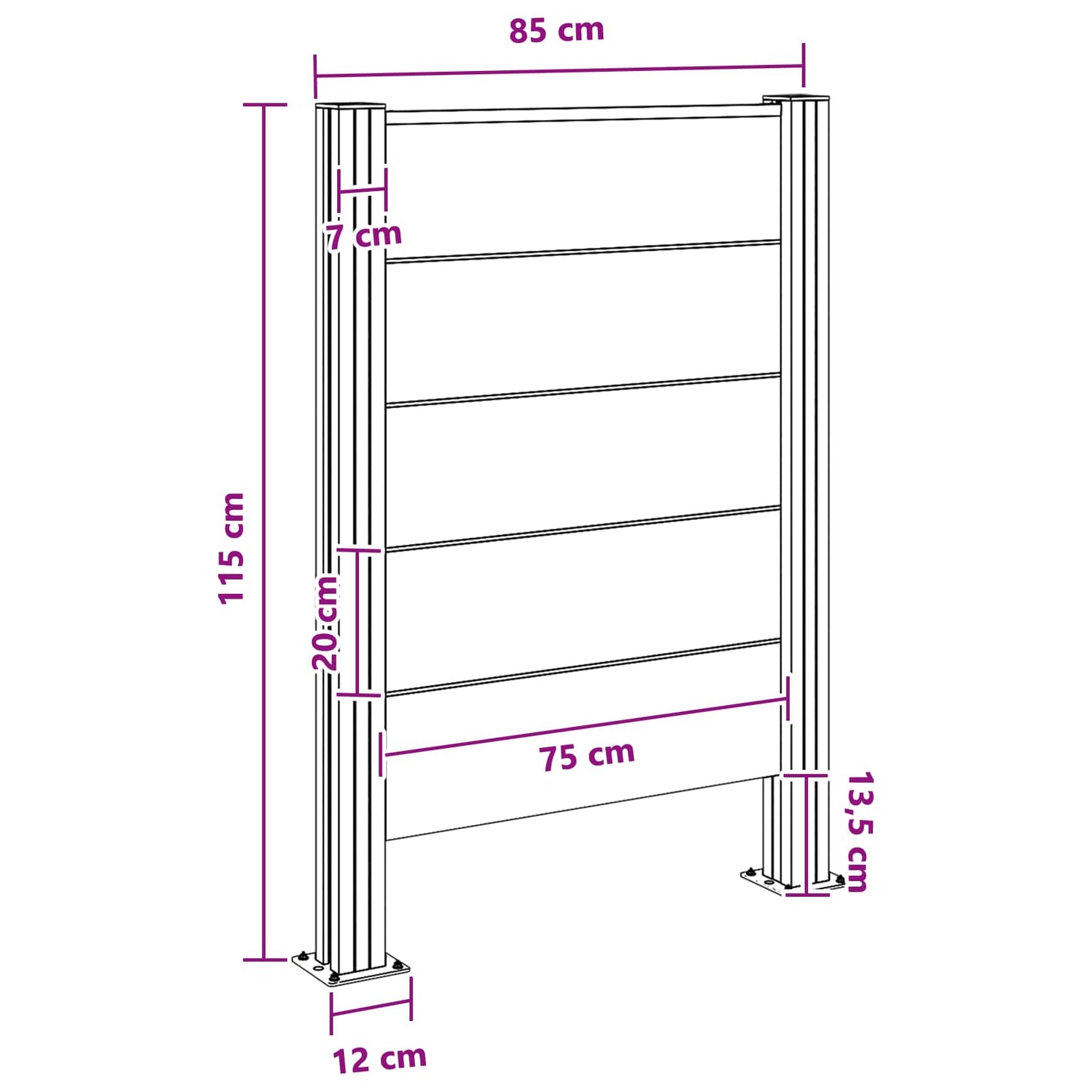 vidaXL Garbage Bin Fence Grey 85 x 12 x 115 cm Aluminium and WPC