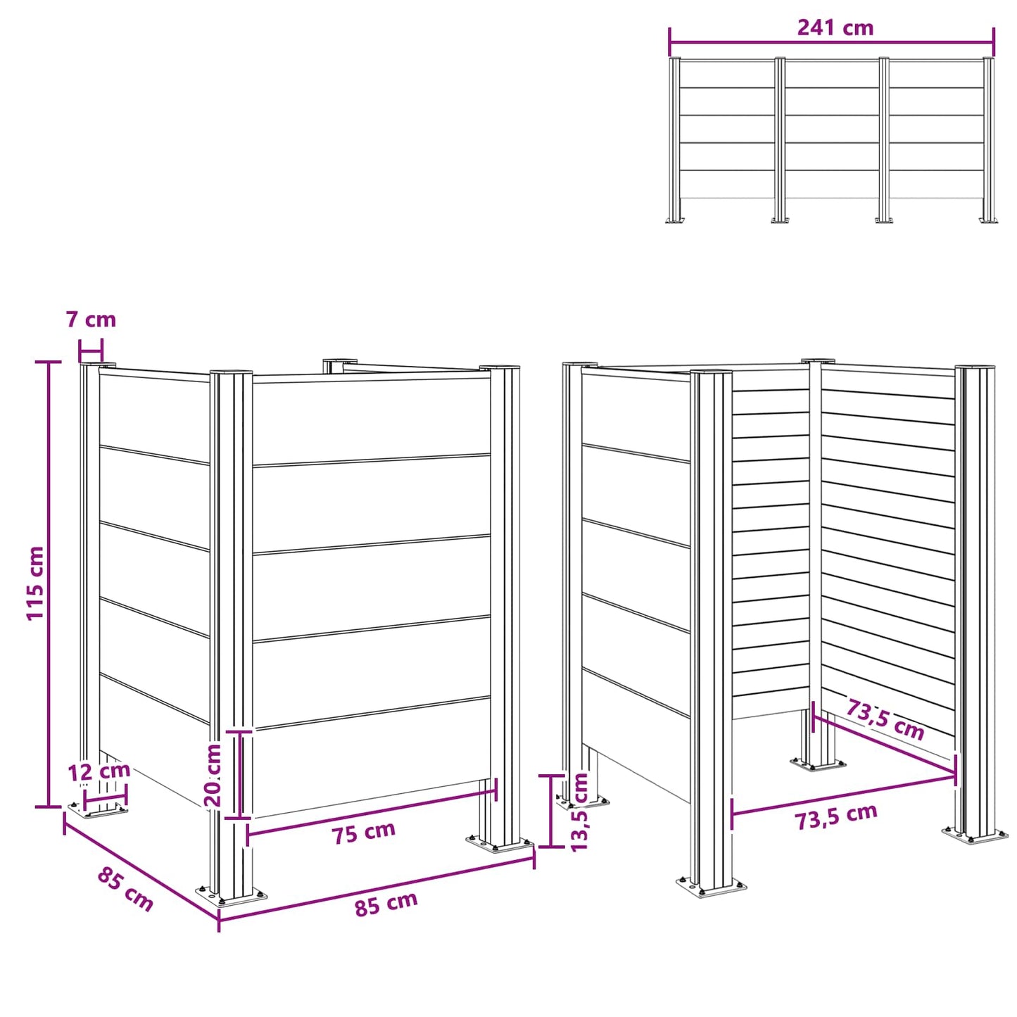 vidaXL Garbage Bin Fence Grey 85 x 85 x 115 cm Aluminium and WPC