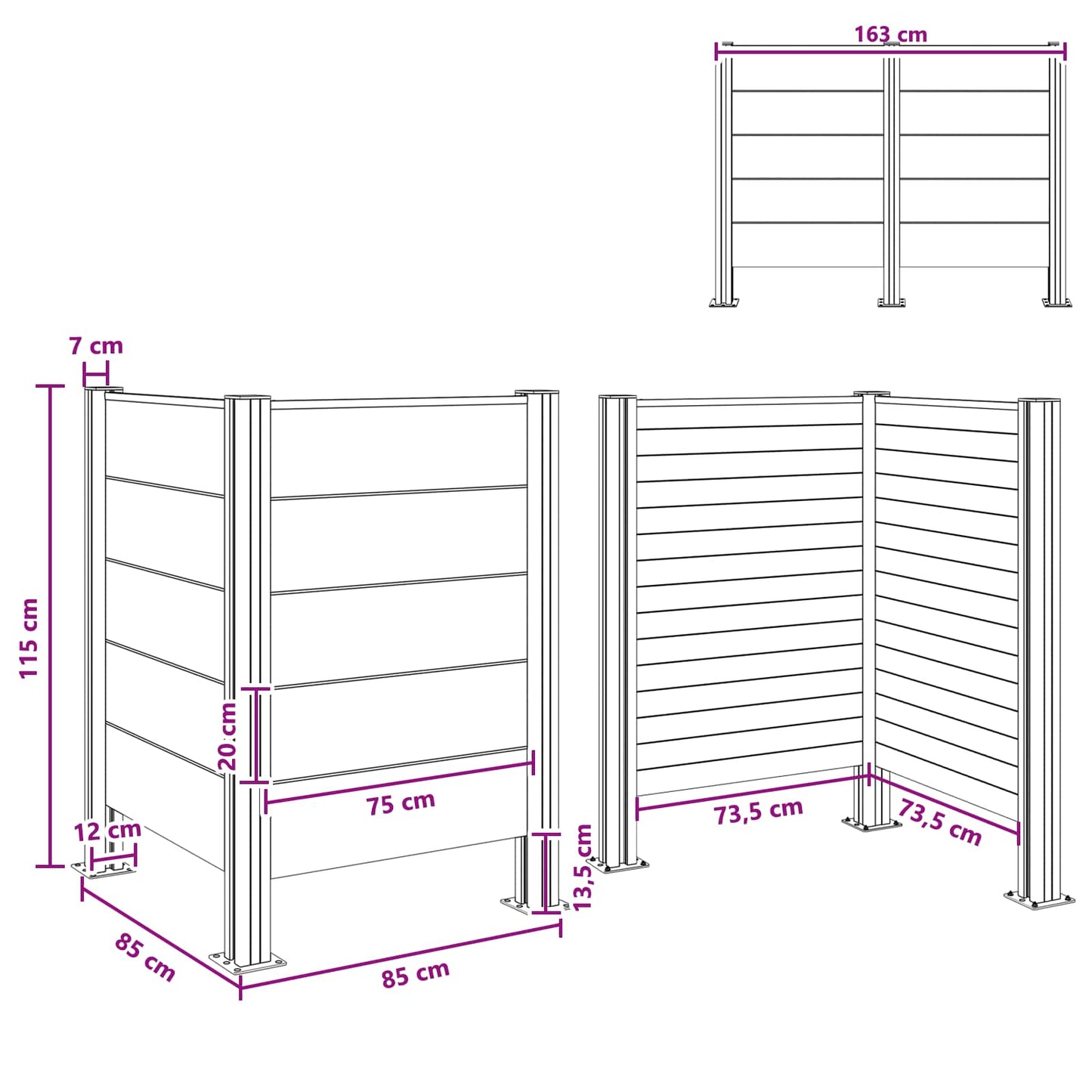 vidaXL Garbage Bin Fence Grey 85 x 85 x 115 cm Aluminium and WPC