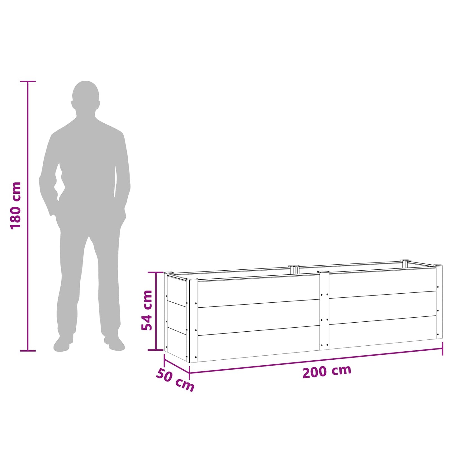 vidaXL Garden Raised Bed Black 200 x 50 x 54 cm