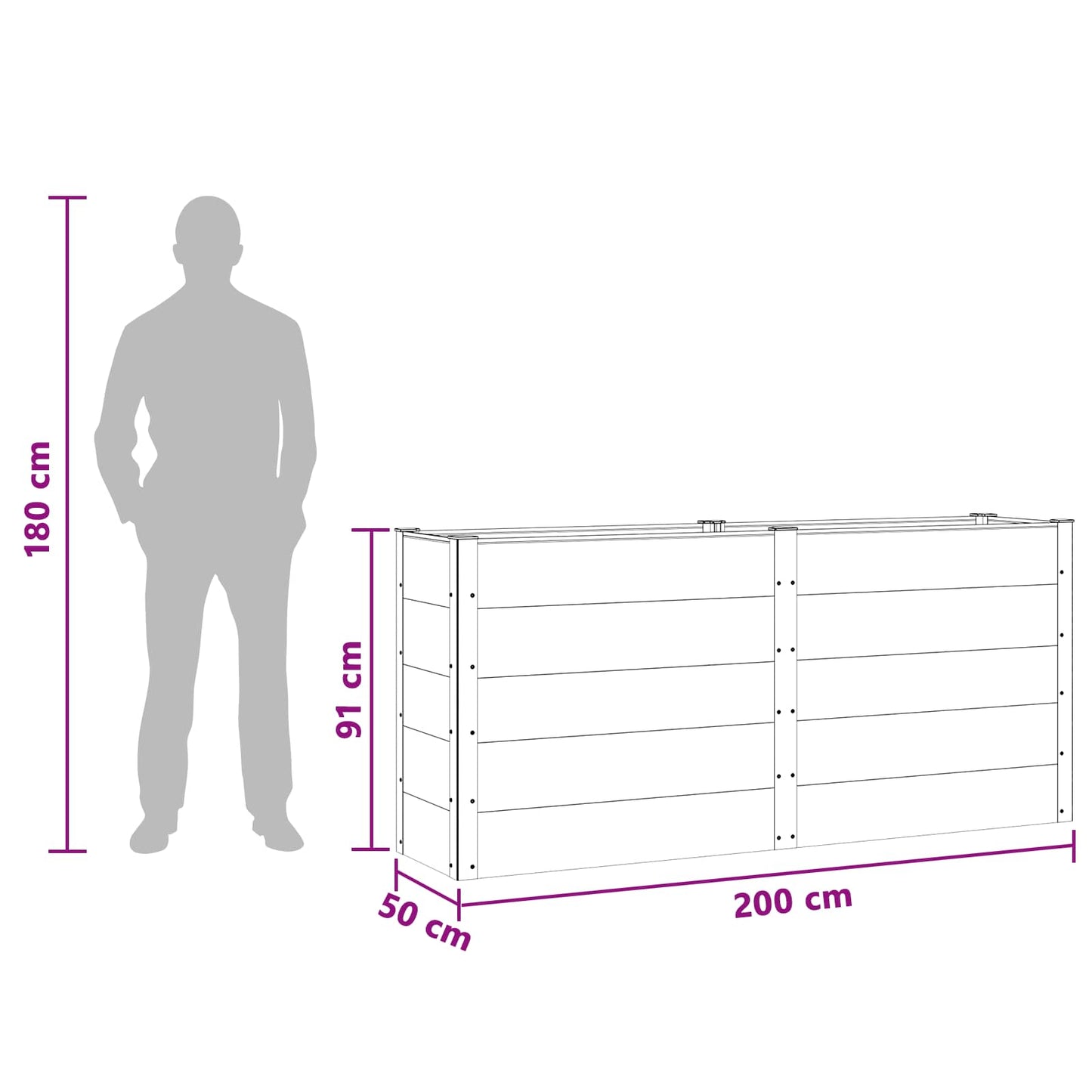 vidaXL Garden Raised Bed Black 200 x 50 x 91 cm