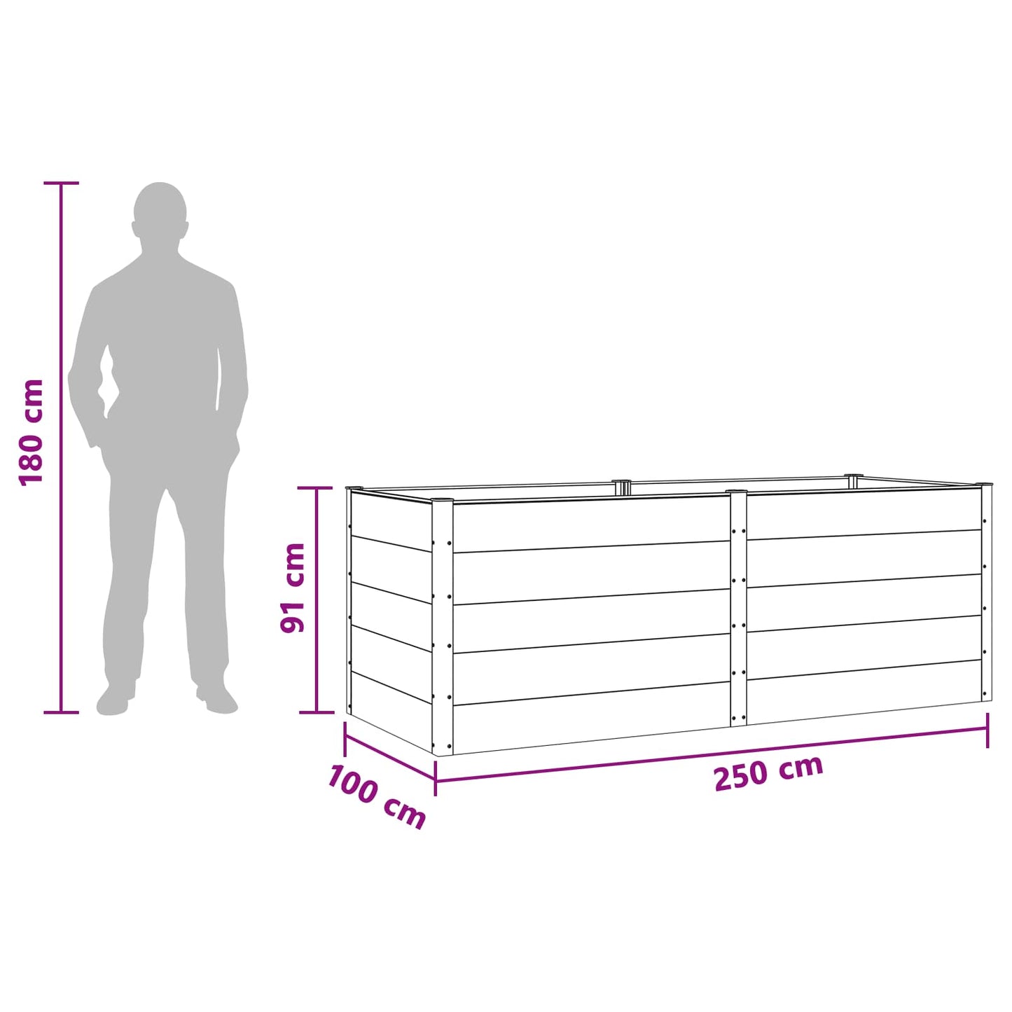 vidaXL Garden Raised Bed Brown 250 x 100 x 91 cm