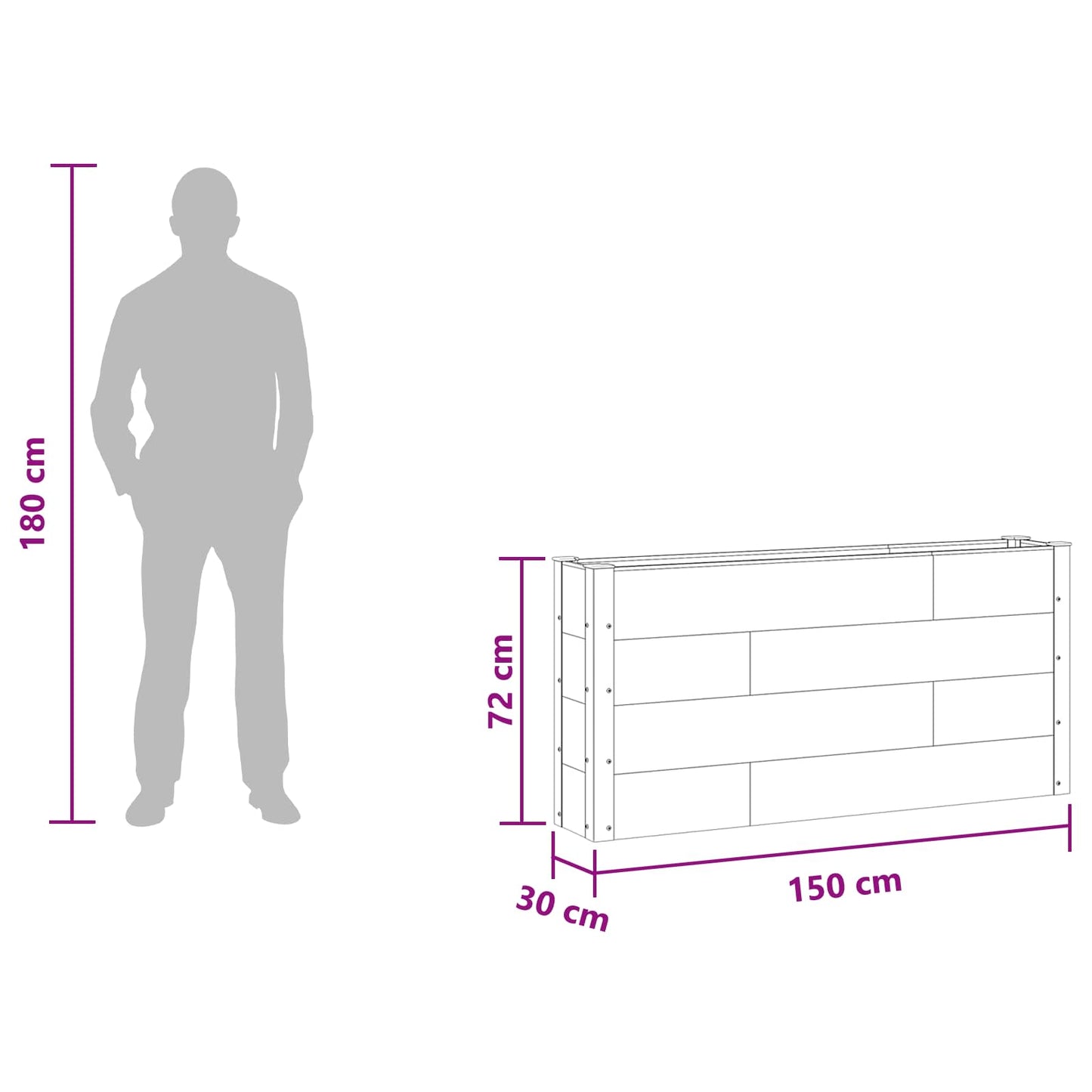 vidaXL Garden Raised Bed Grey 150 x 30 x 72 cm