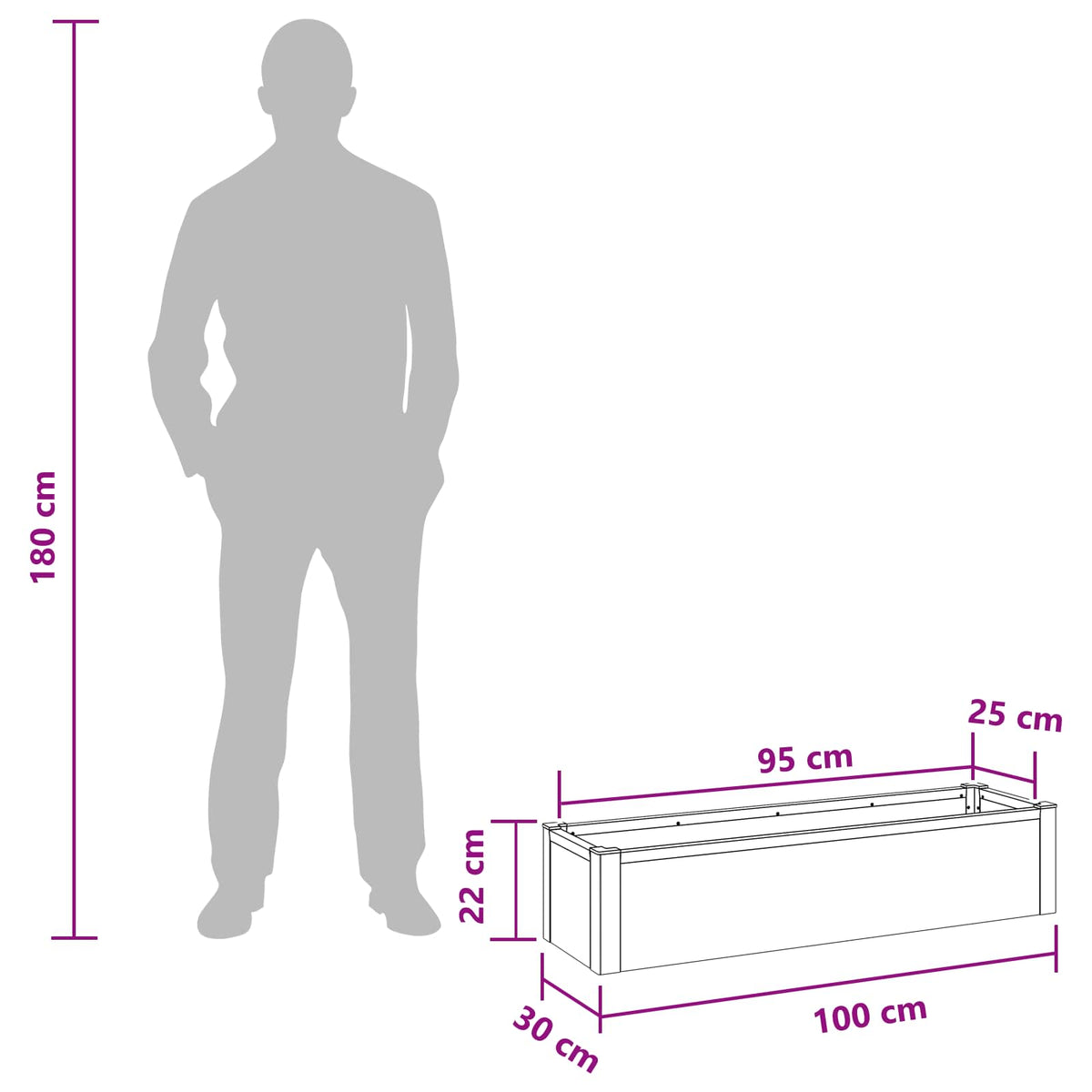 vidaXL Garden Raised Bed Grey 100 x 30 x 22 cm WPC and Aluminium