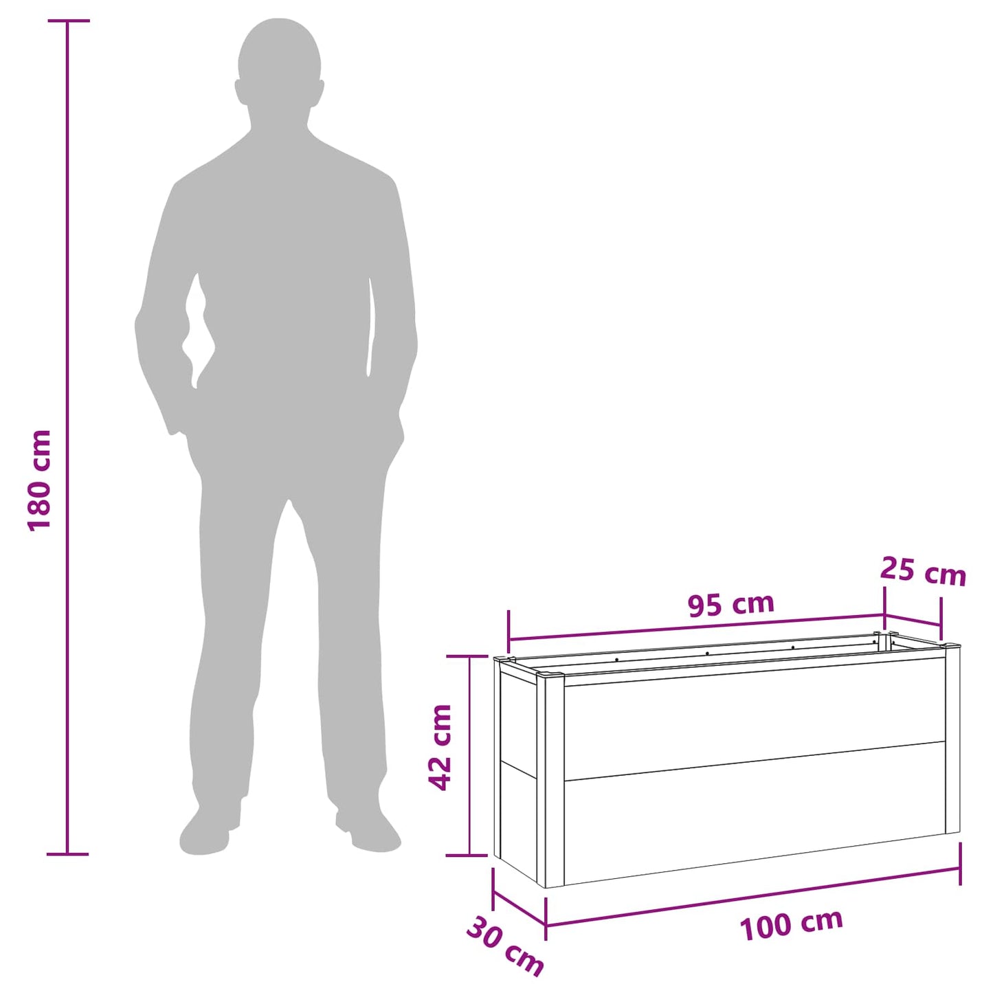 vidaXL Garden Raised Bed Grey 100 x 30 x 42 cm WPC and Aluminium