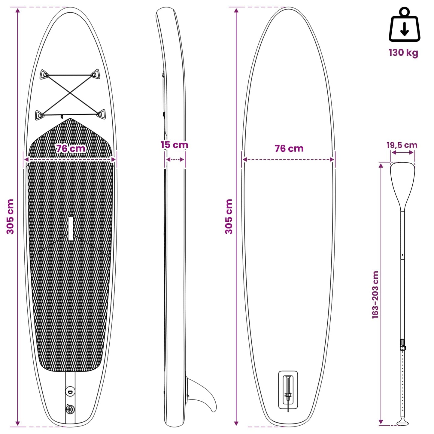 vidaXL Inflatable Stand Up Paddle Board SCYLLA 305 x 76 x 15 cm Blue