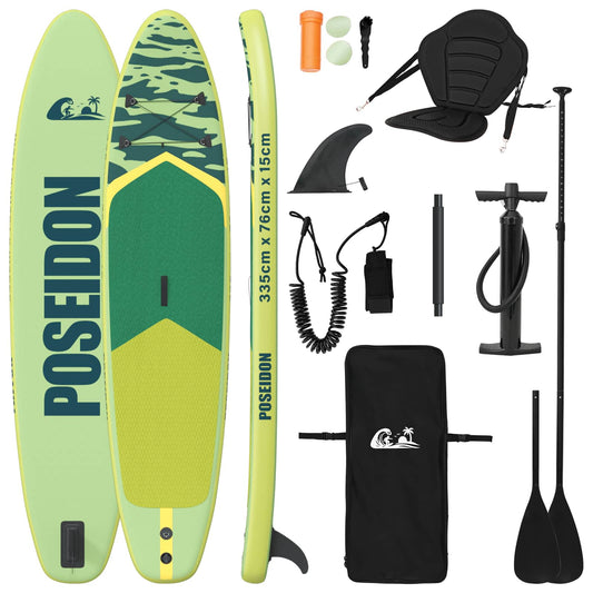 vidaXL SUP Board with Seat 2-in-1 POSEIDON 335 x 76 x 15 cm Green for