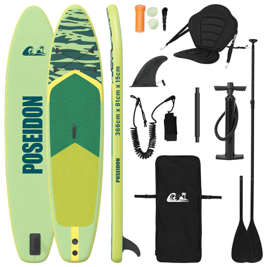 vidaXL SUP Board with Seat 2-in-1 POSEIDON 366 x 81 x 15 cm Green for