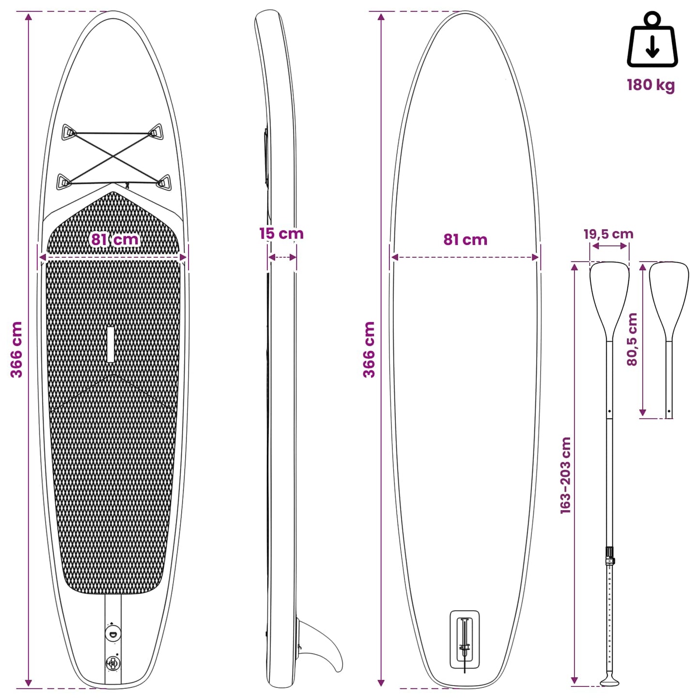 vidaXL SUP Board with Seat 2-in-1 TRITON 366 x 81 x 15 cm Blue for