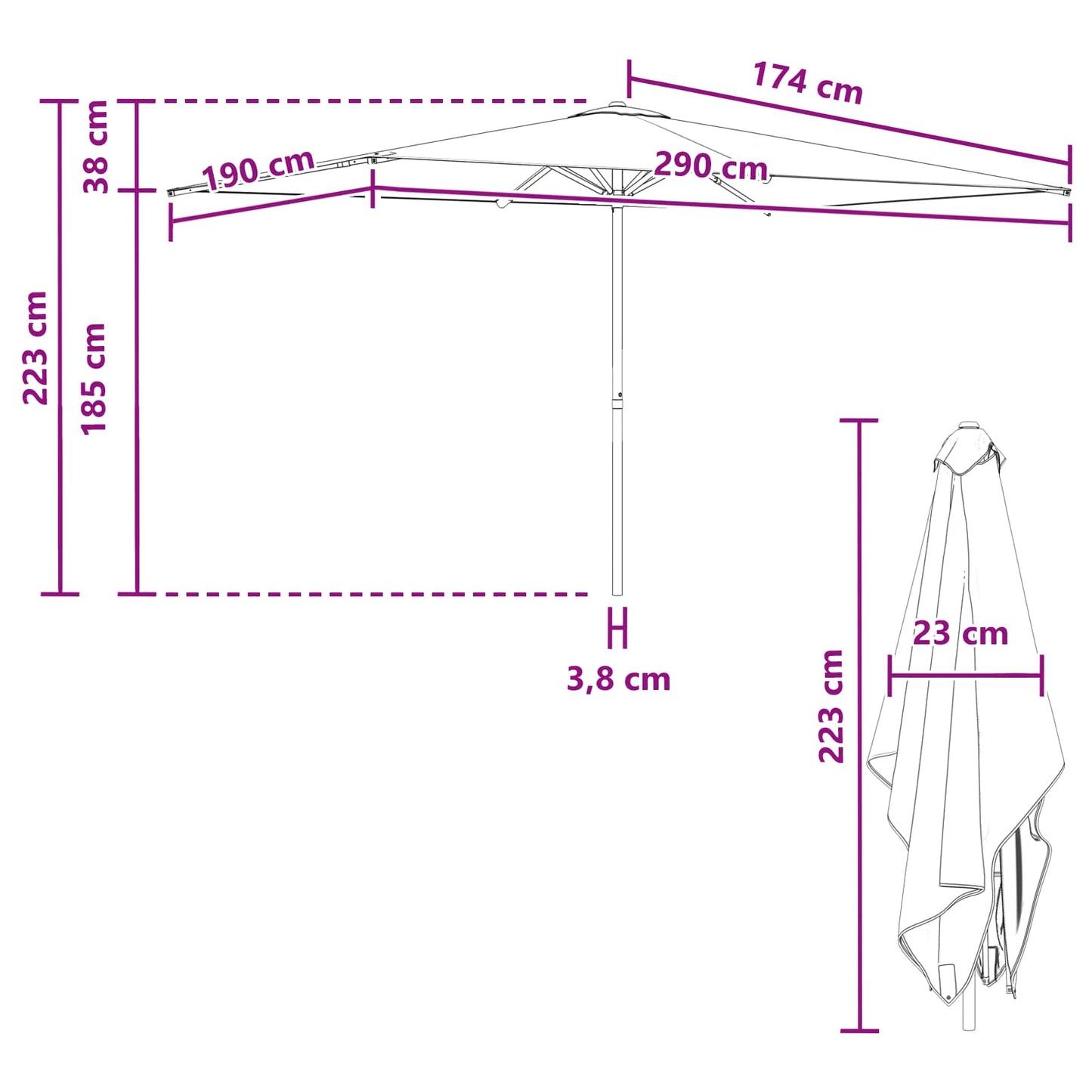 vidaXL Garden Parasol 200 x 300 cm Polyester Rectangular Anthracite