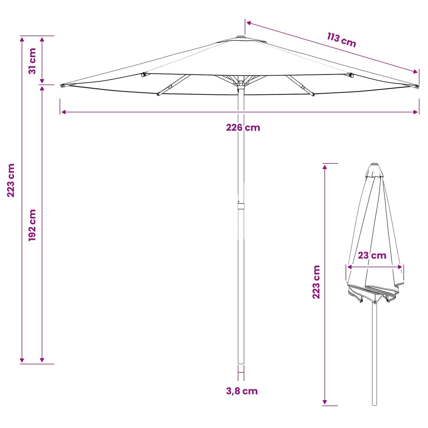 vidaXL Garden Parasol 230 x 230 cm Polyester Rectangular Cream
