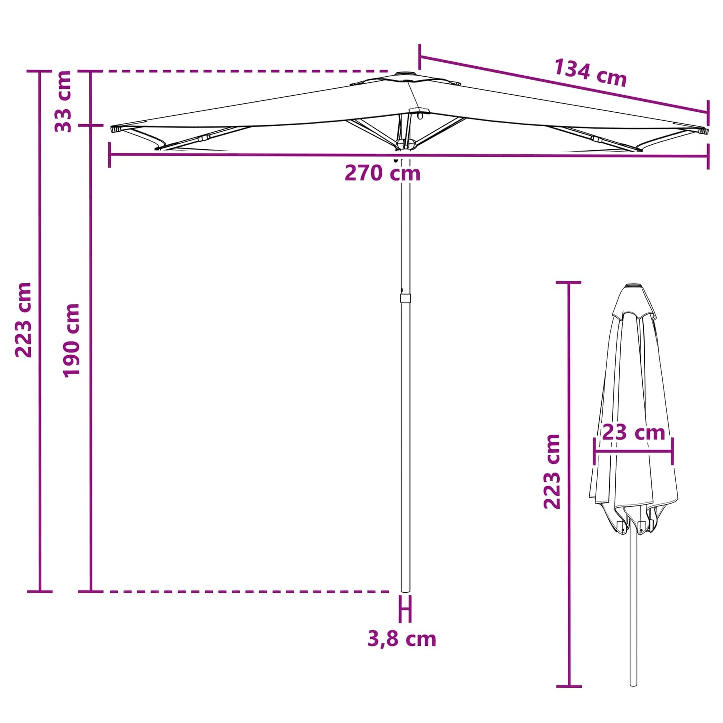 vidaXL Garden Parasol 270 x 270 cm Polyester Rectangular Anthracite