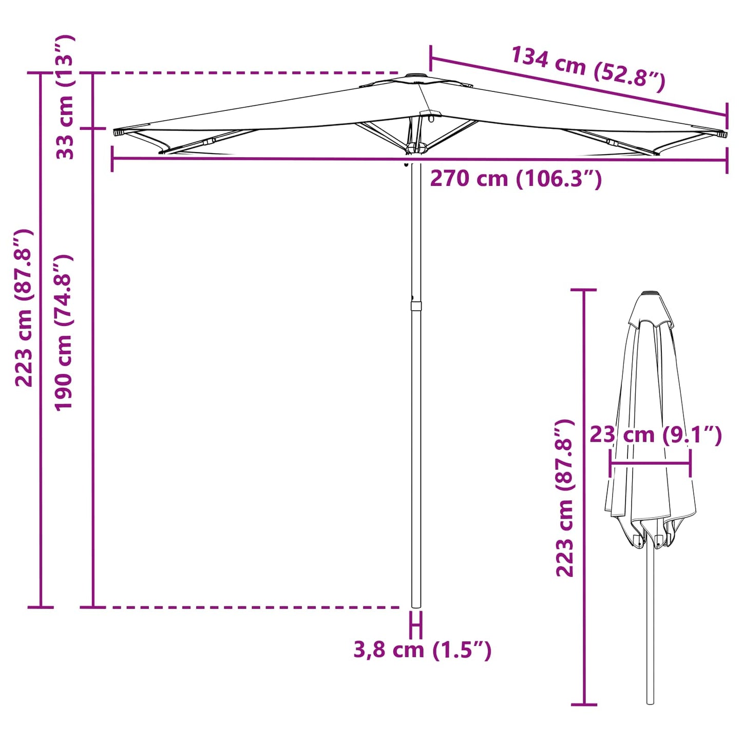vidaXL Garden Parasol 270 x 270 cm Polyester Rectangular