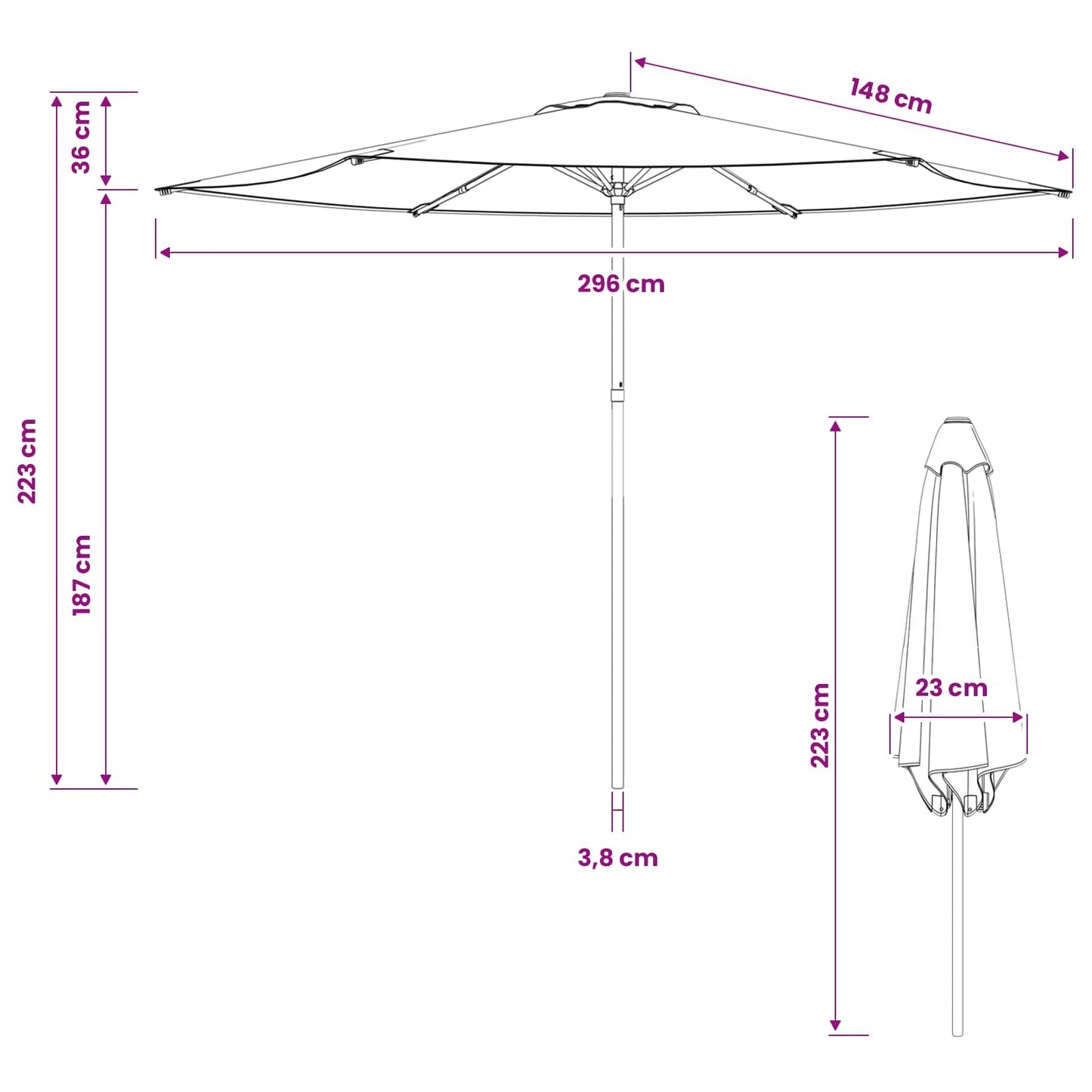 vidaXL Garden Parasol 300 x 300 cm Polyester Rectangular Black