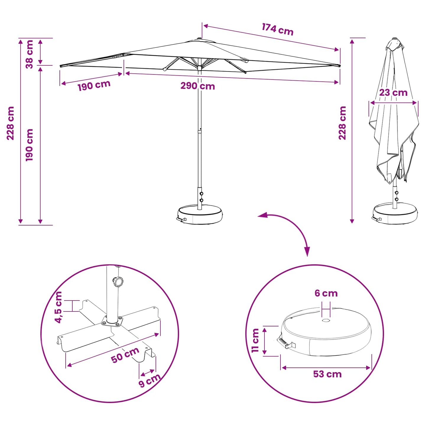 vidaXL Garden Parasol 200 x 300 cm Polyester Rectangular