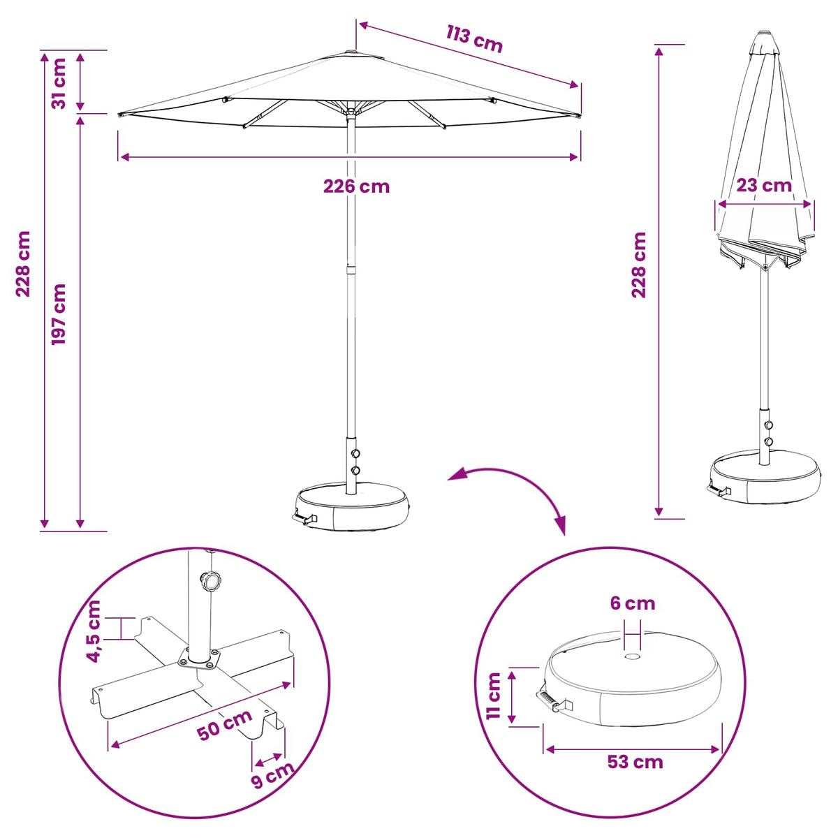 vidaXL Garden Parasol with Base Rectangular 2.3 x 2.3 m Polyester