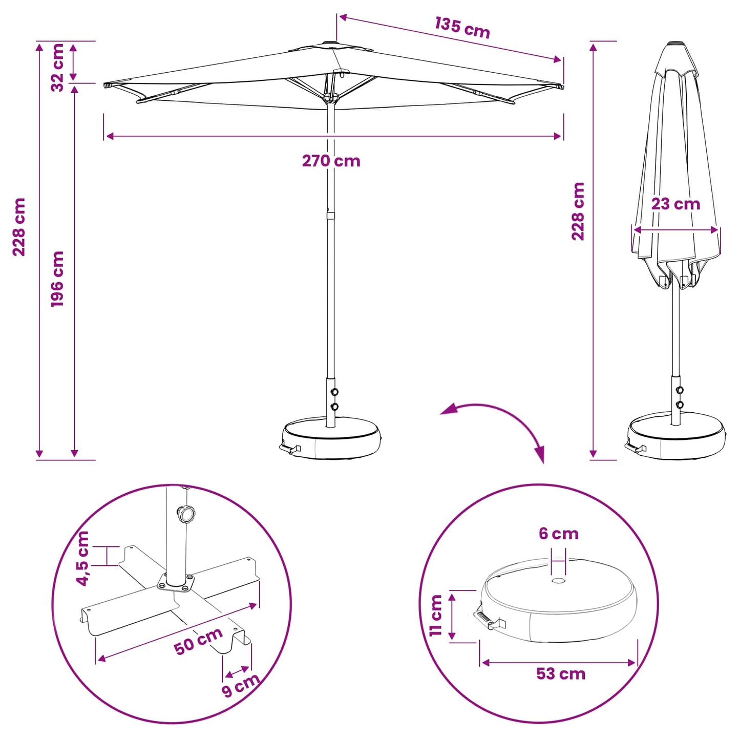 vidaXL Garden Parasol 270 x 270 cm Polyester Rectangular Bordeaux Red
