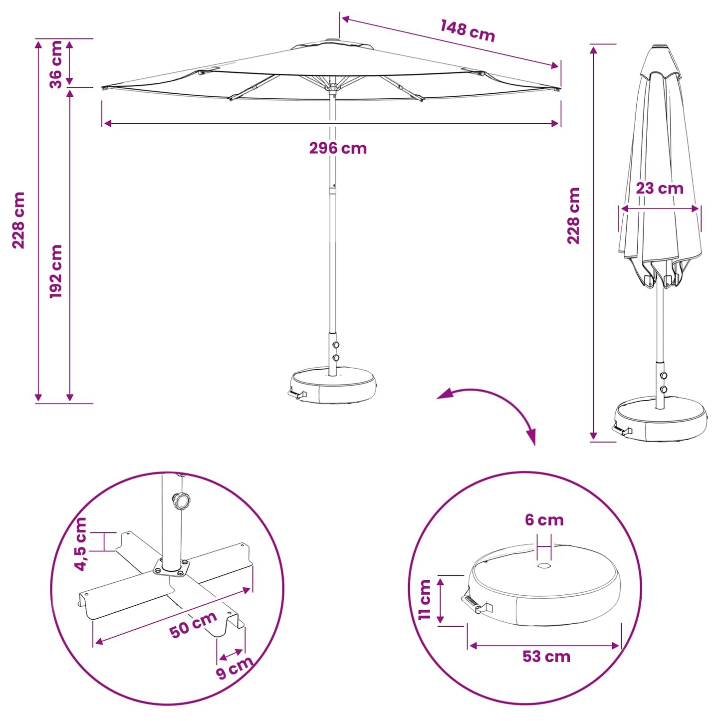 vidaXL Garden Parasol with Base 300 x 300 cm Polyester Rectangular