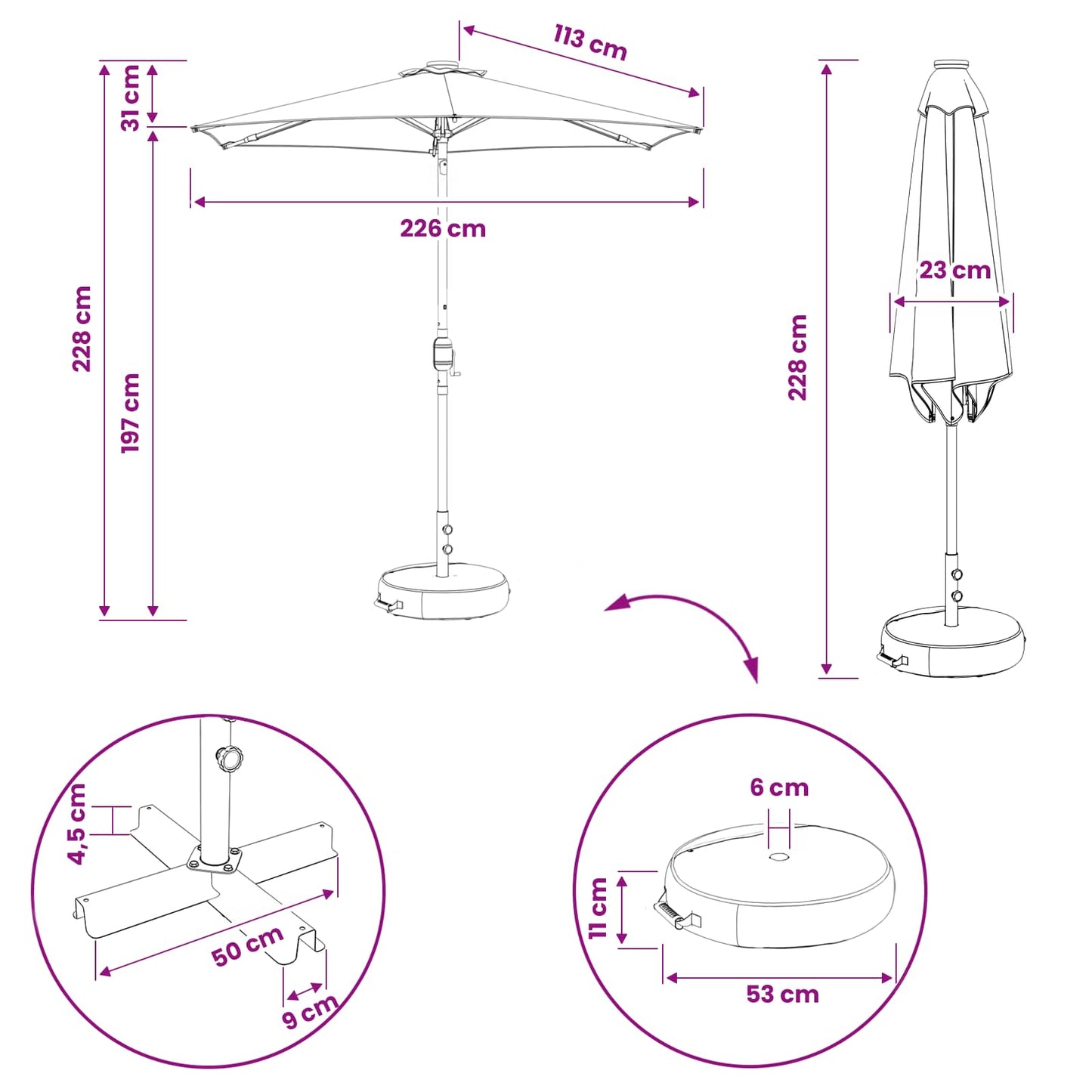 vidaXL Garden Parasol with LED Lights 230 x 230 cm Polyester