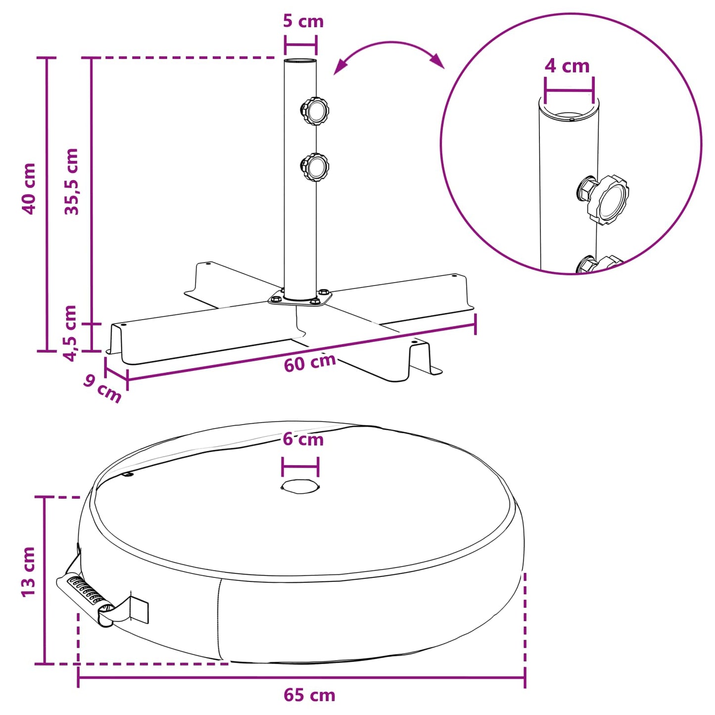 vidaXL Patio Umbrella Base 60 x 60 cm Steel Black