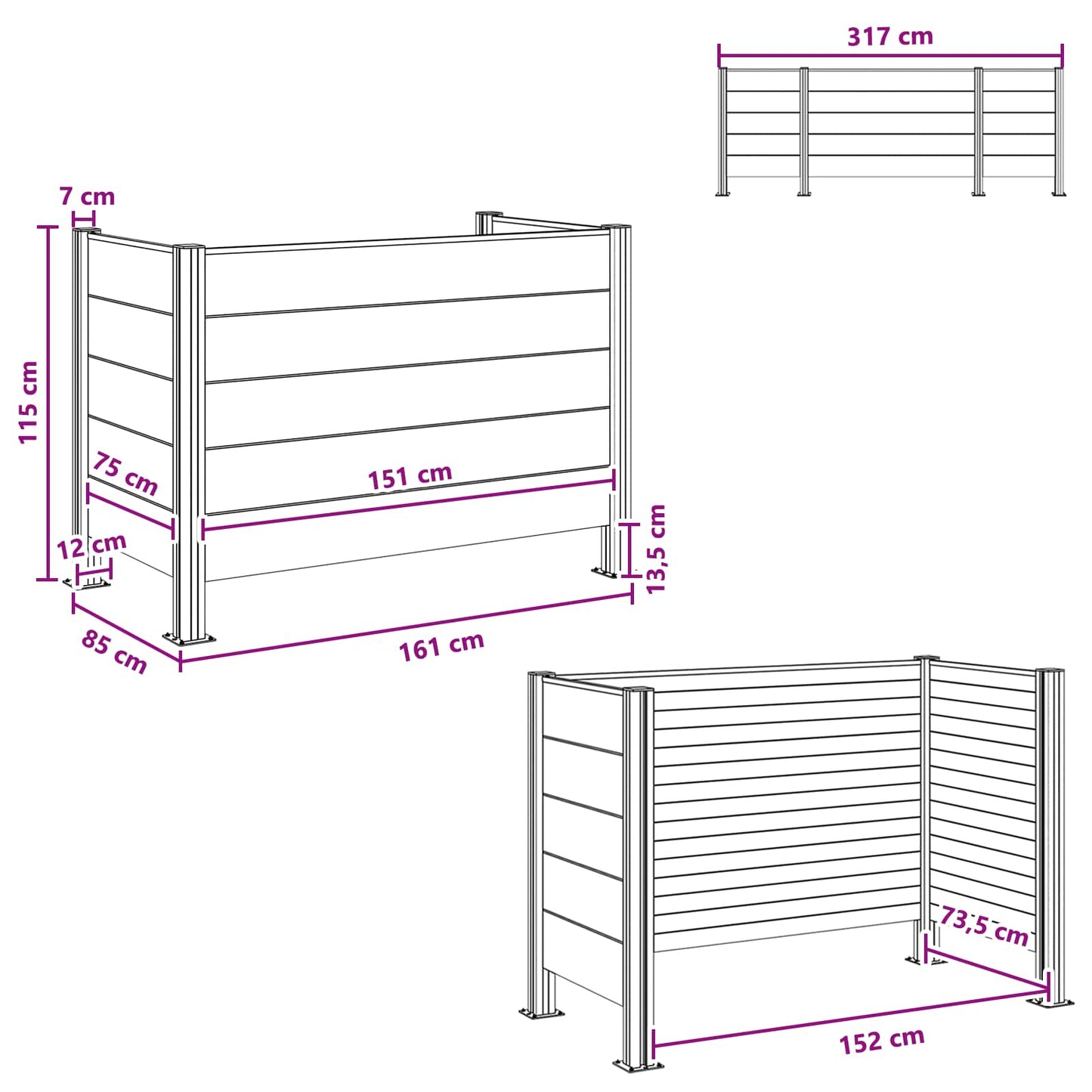 vidaXL Garbage Bin Fence Grey 161 x 85 x 115 cm Aluminium and WPC