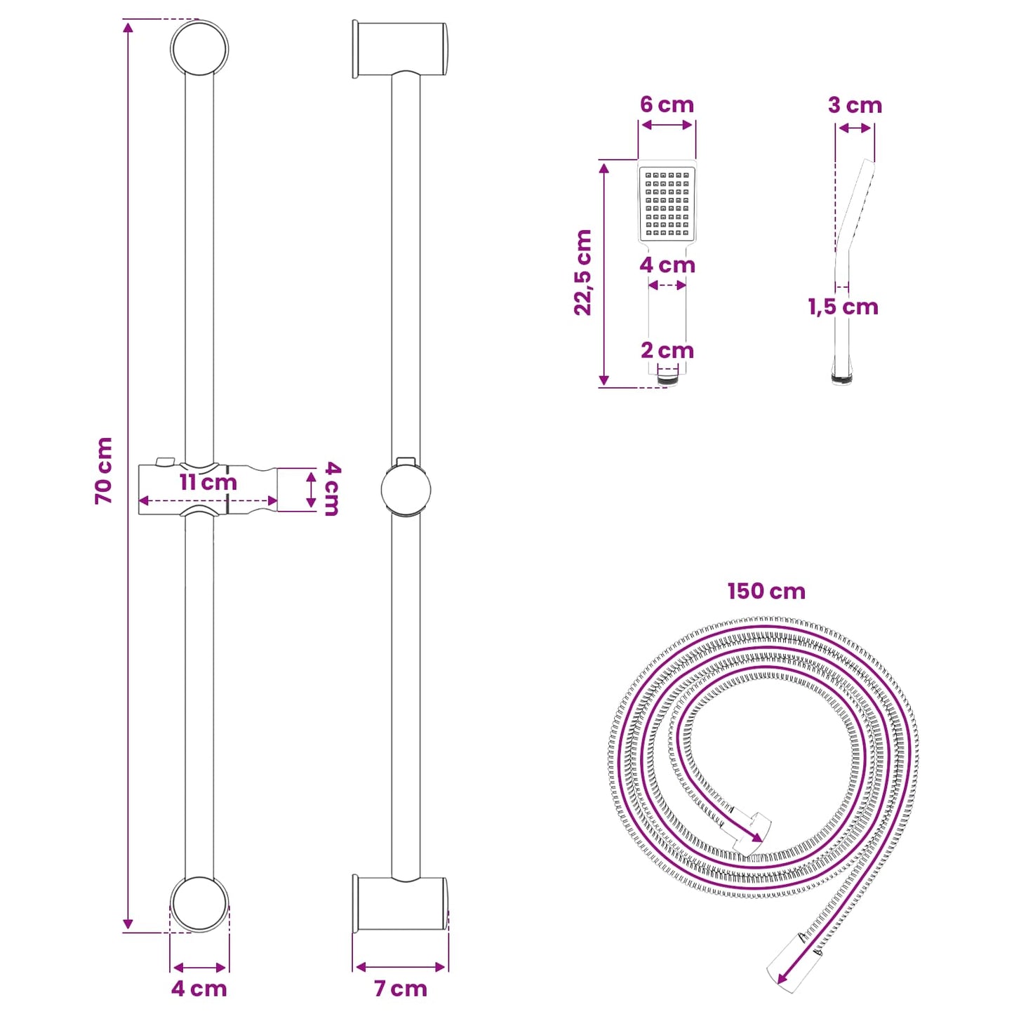 vidaXL Shower System Set Chrome 70 cm Stainless Steel