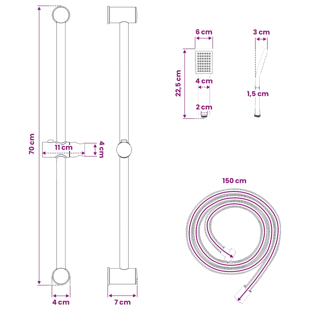 vidaXL Shower System Set Chrome 70 cm Stainless Steel