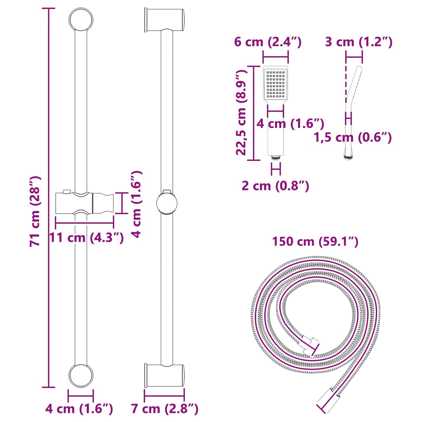 vidaXL Shower System Set Height Adjustable steel
