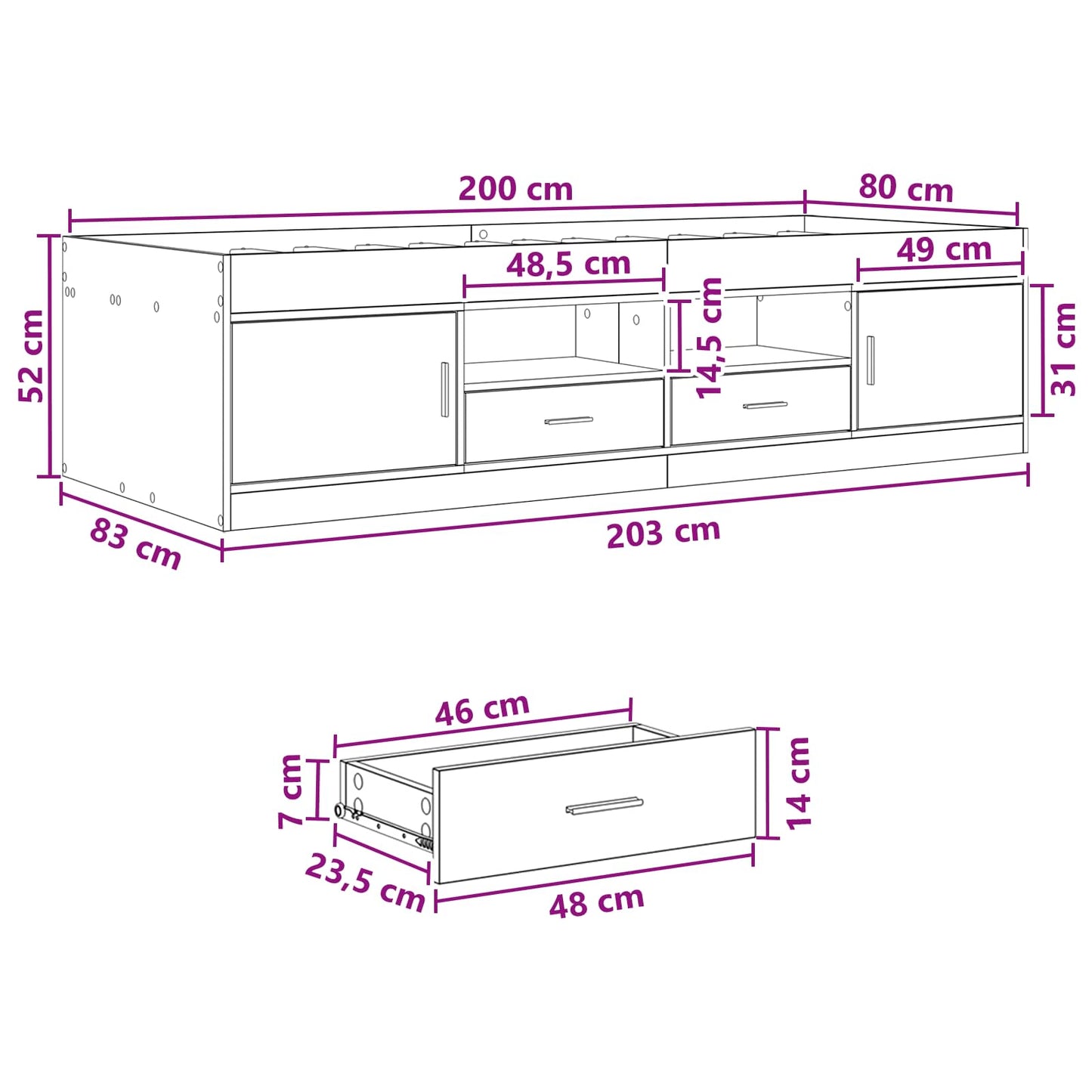 vidaXL Bed Frame with Storage Old Wood 80 x 200 cm Engineered Wood