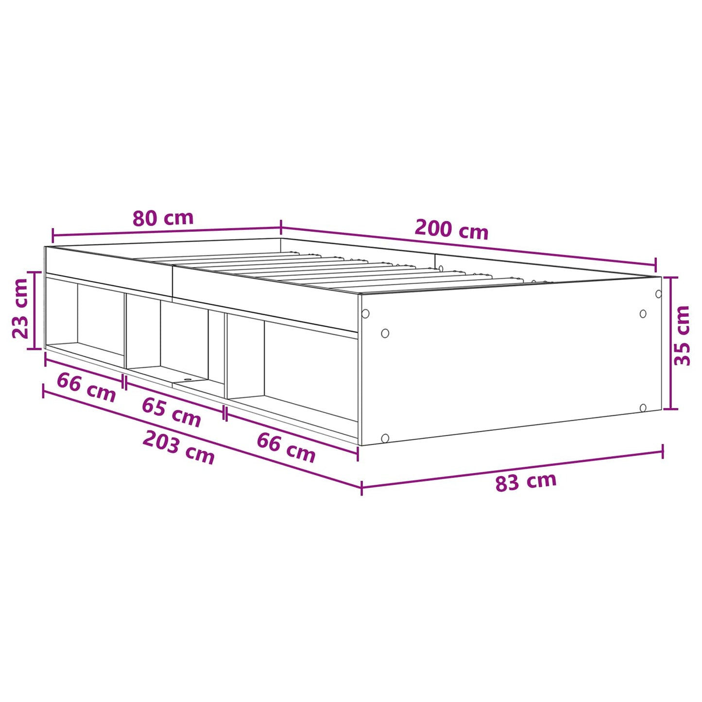 vidaXL Bed Frame with Storage Black Oak 80 x 200 cm Engineered Wood