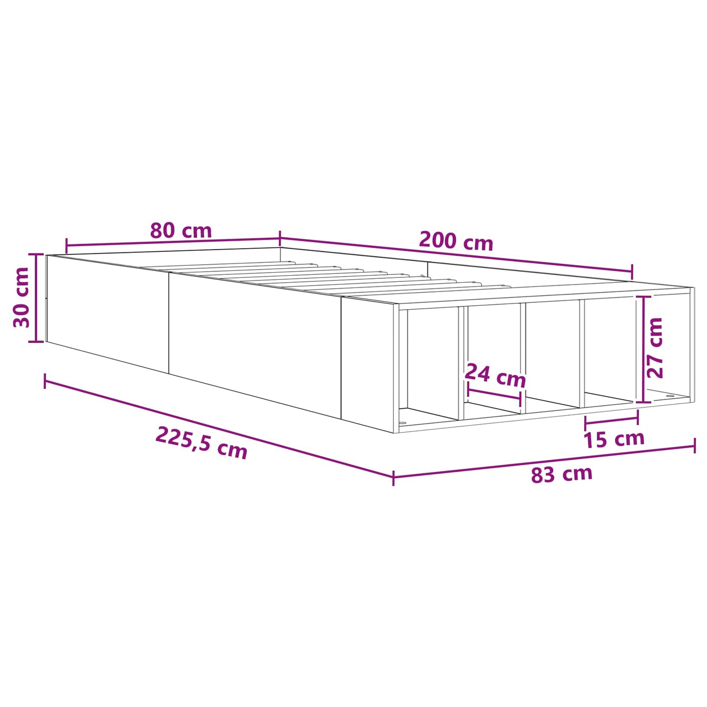 vidaXL Bed Frame with Storage Black Oak 80 x 200 cm Engineered Wood