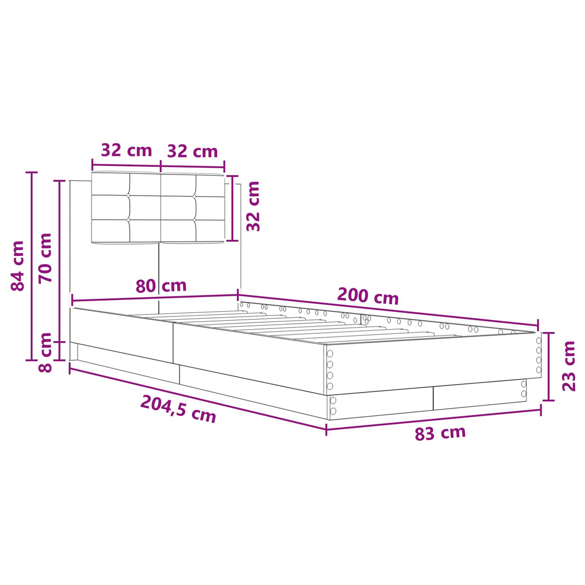 vidaXL Bed Frame with Headboard Artisian Oak 80 x 200 cm