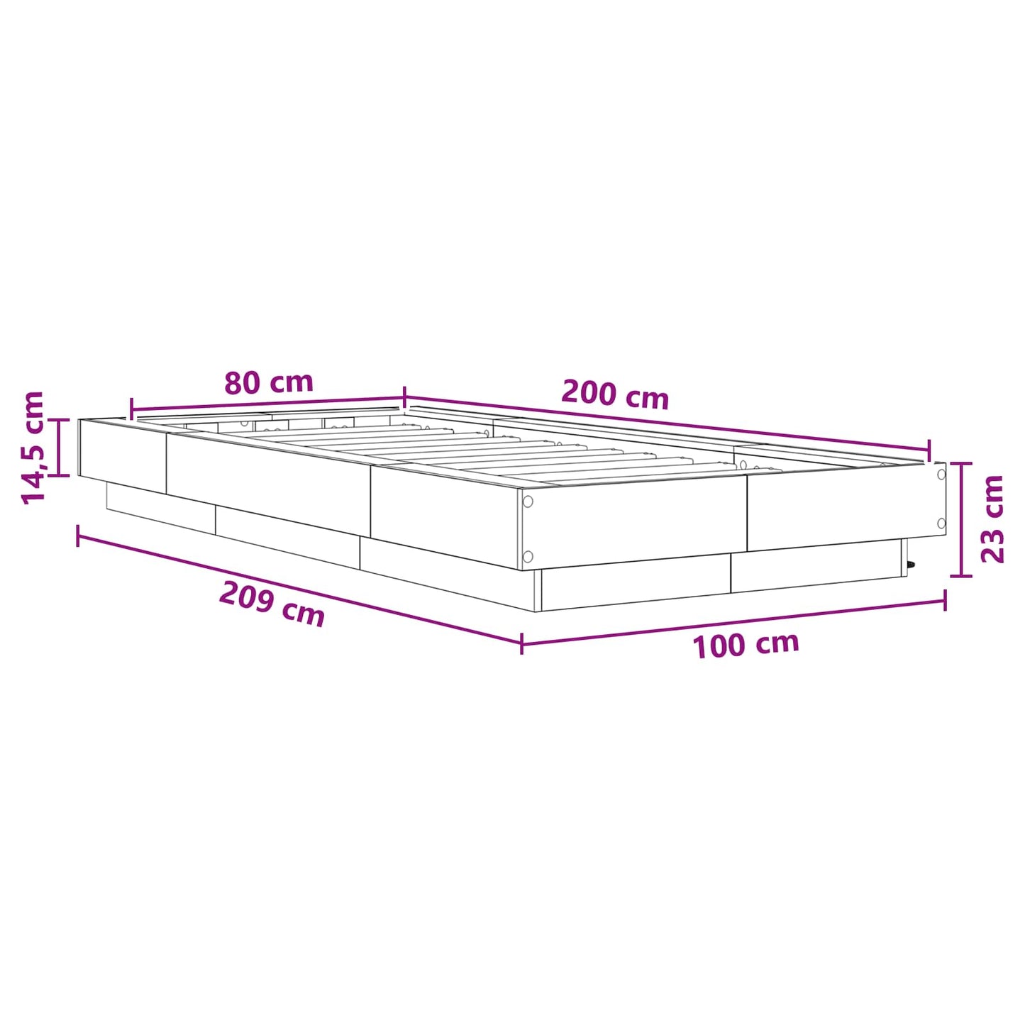 vidaXL Bed Frame with LED Smoked Oak 80 x 200 cm Engineered Wood