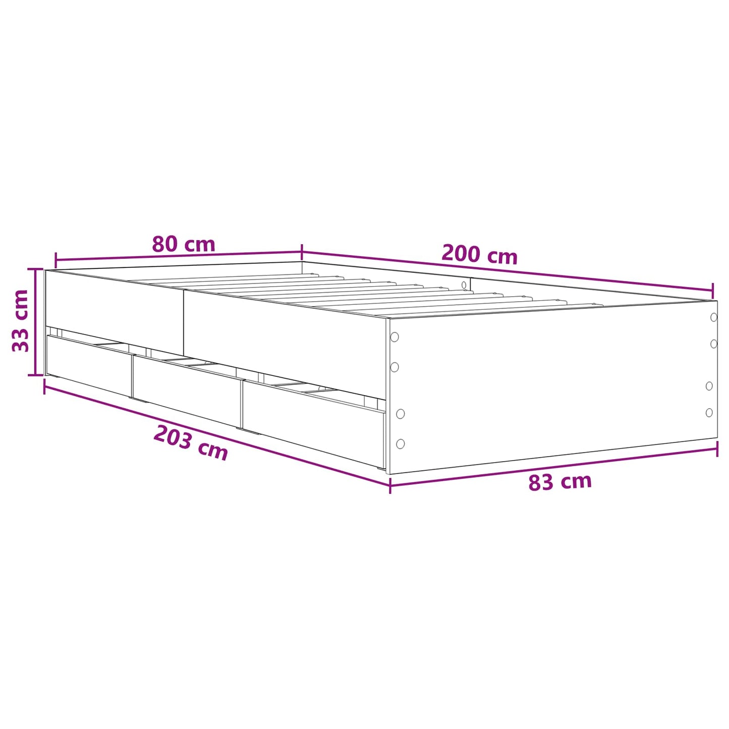 vidaXL Bed Frame with Storage Concrete Grey Engineered wood