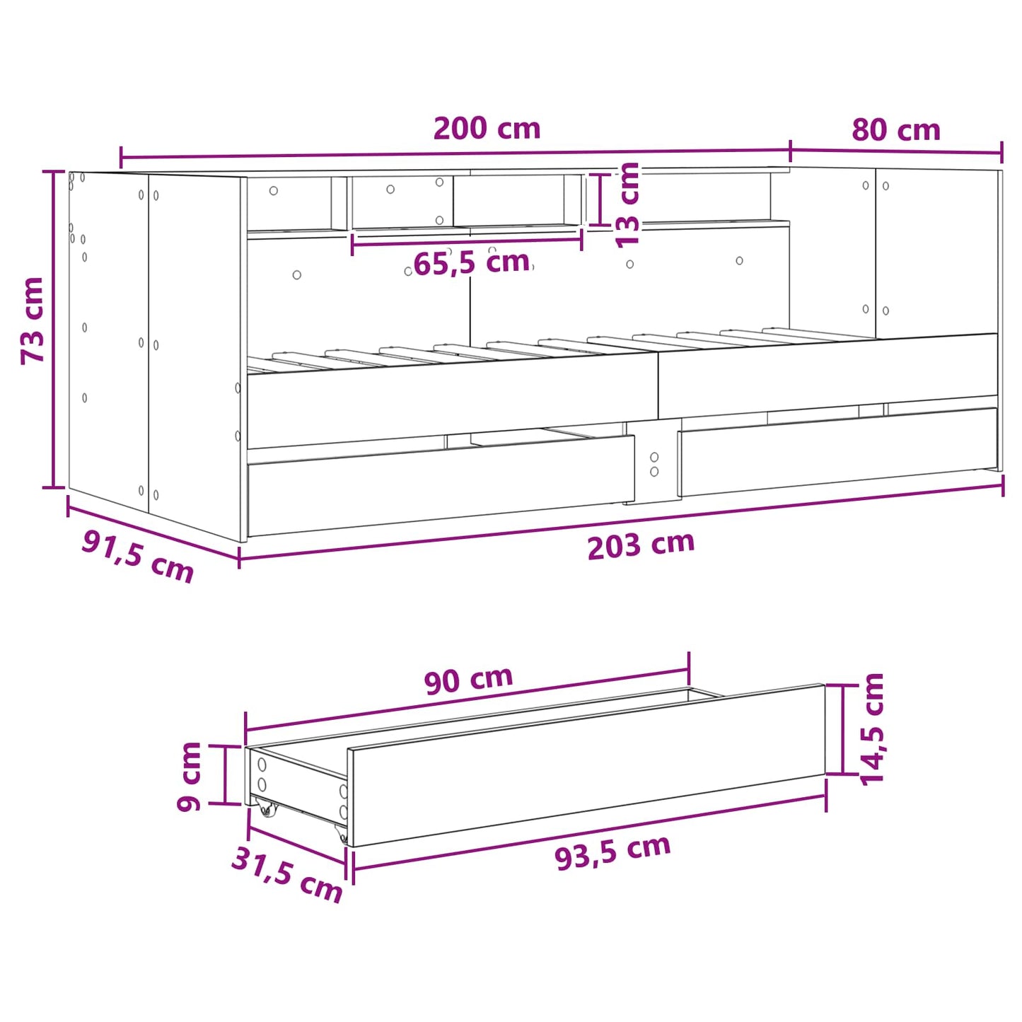 vidaXL Bed Frame with Storage Sonoma Oak 80 x 200 cm Engineered Wood
