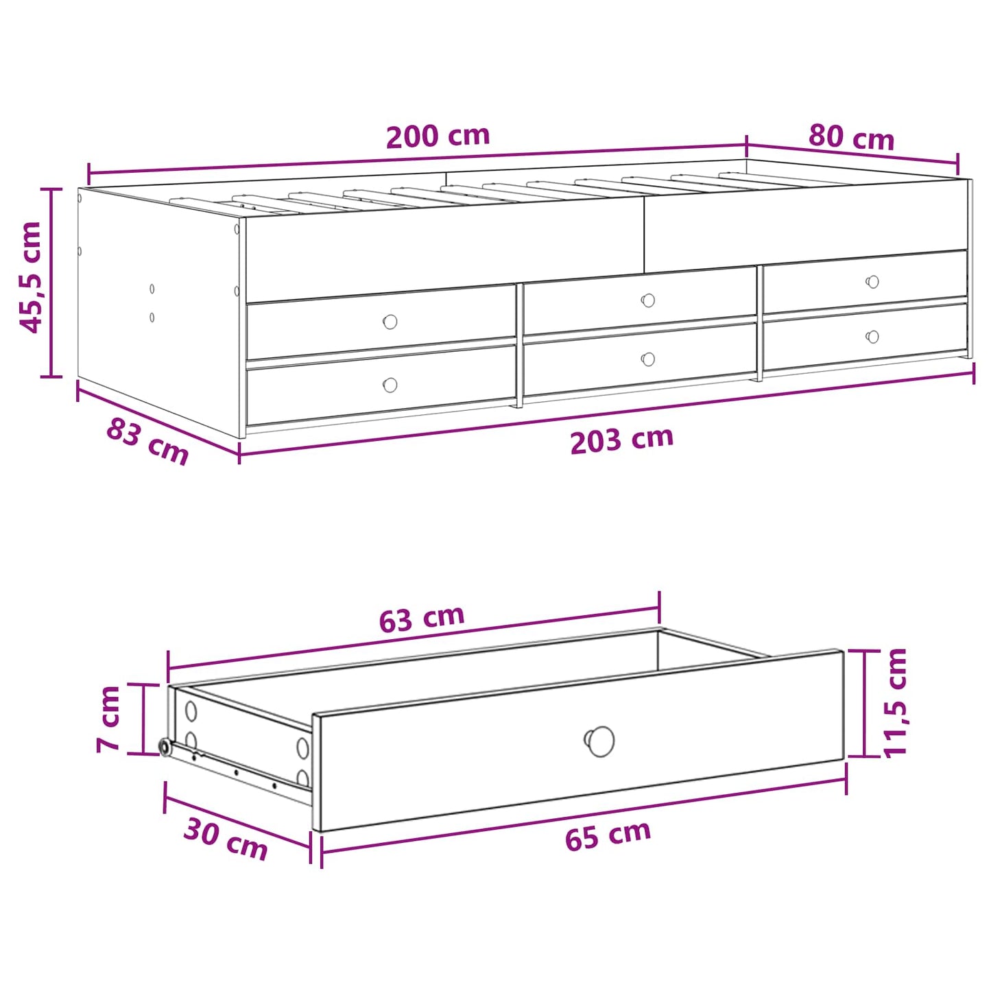 vidaXL Bed Frame with Storage Black Oak 80 x 200 cm Engineered Wood