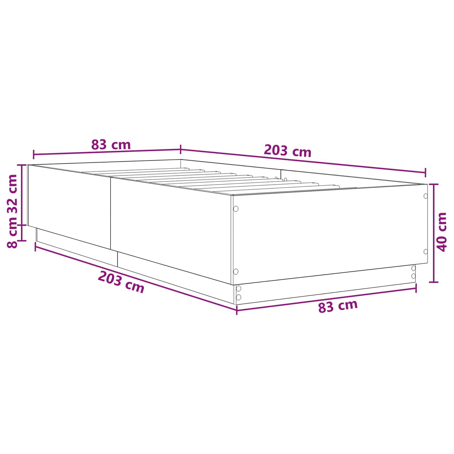 vidaXL Bed Frame White 80 x 200 cm Engineered Wood