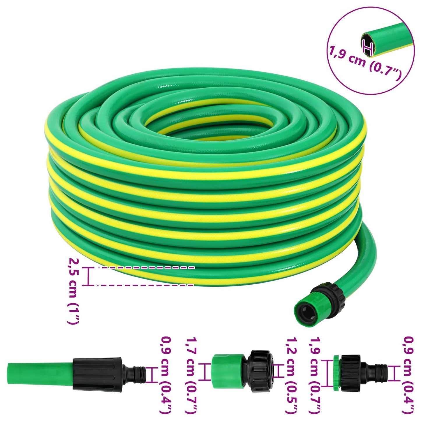 vidaXL Garden Hose 5-Ply Green and Yellow 3 / 4'' 50 m PVC